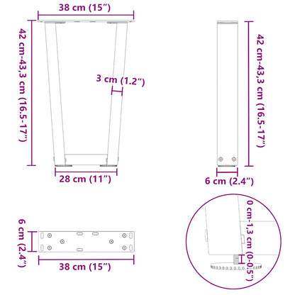 Eettafelpoten 2 st V-vormig 38x(42-43,3) cm staal zwart