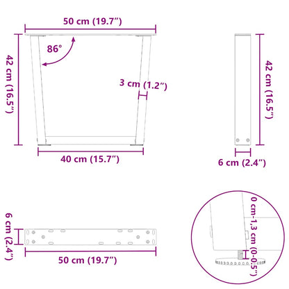 Eettafelpoten 2 st V-vormig 50x(42-43,3) cm staal wit