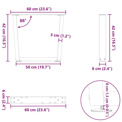 Eettafelpoten 2 st V-vormig 60x(42-43,3) cm staal antraciet