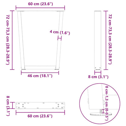 Eettafelpoten 2 St V-Vormig 60X(72-73,3) Cm Staal Wit 60 x (72-73.3) cm