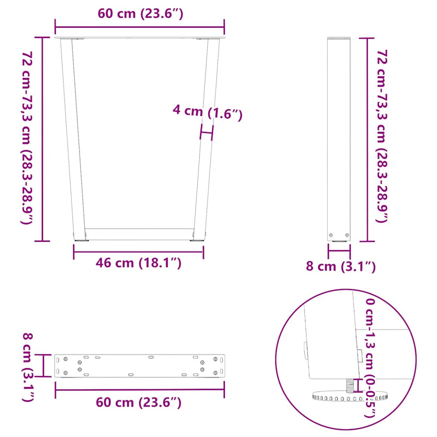 Eettafelpoten 2 St V-Vormig 60X(72-73,3) Cm Staal Wit 60 x (72-73.3) cm