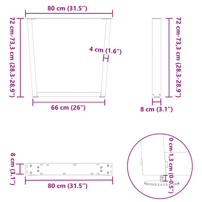 Eettafelpoten 2 st V-vormig 80x(72-73,3) cm staal wit