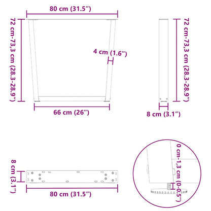 Eettafelpoten 2 st V-vormig 80x(72-73,3) cm staal naturel