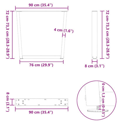 Eettafelpoten 2 st V-vormig 90x(72-73,3) cm staal antraciet