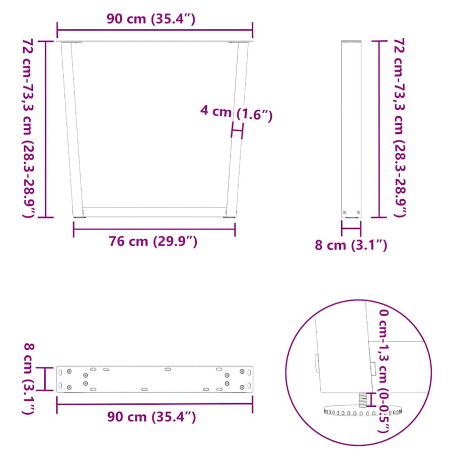 Eettafelpoten 2 st V-vormig 90x(72-73,3) cm staal antraciet