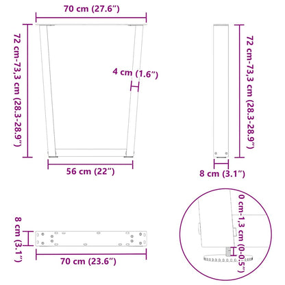 Eettafelpoten 3 st V-vormig 70x(72-73,3) cm staal wit