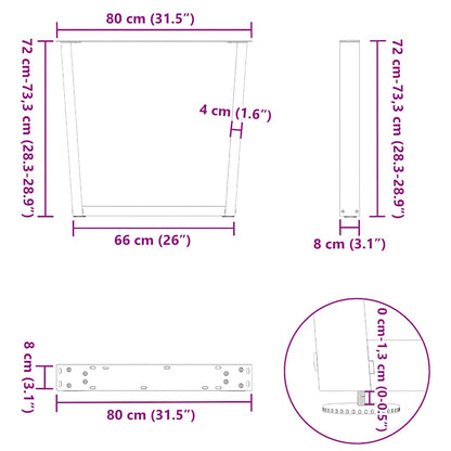 Eettafelpoten 3 st V-vormig 80x(72-73,3) cm staal zwart