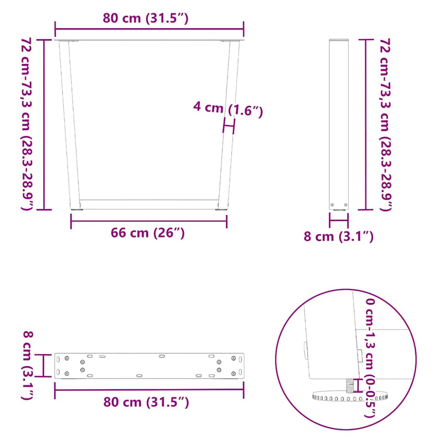 Eettafelpoten 3 st V-vormig 80x(72-73,3) cm staal antraciet