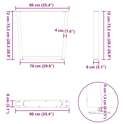 Eettafelpoten 3 st V-vormig 90x(72-73,3) cm staal wit