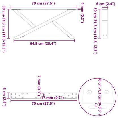 Salontafelpoten 2 st 70x(30-31,3) cm staal wit