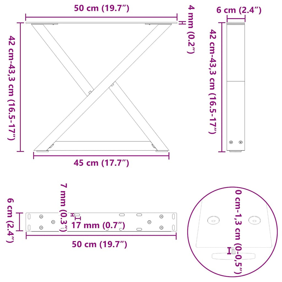 Salontafelpoten 2 st 50x(42-43,3) cm staal zwart