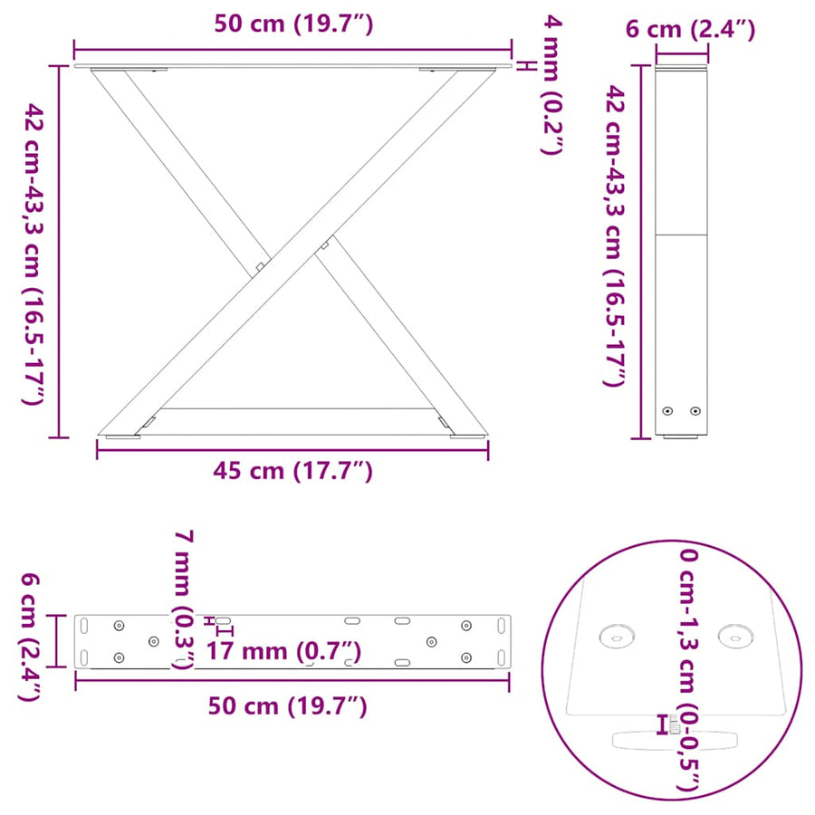 Salontafelpoten 2 st 50x(42-43,3) cm staal antraciet