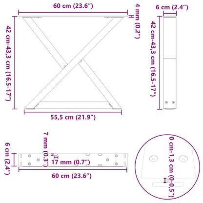Salontafelpoten 2 st 60x(42-43,3) cm staal antraciet