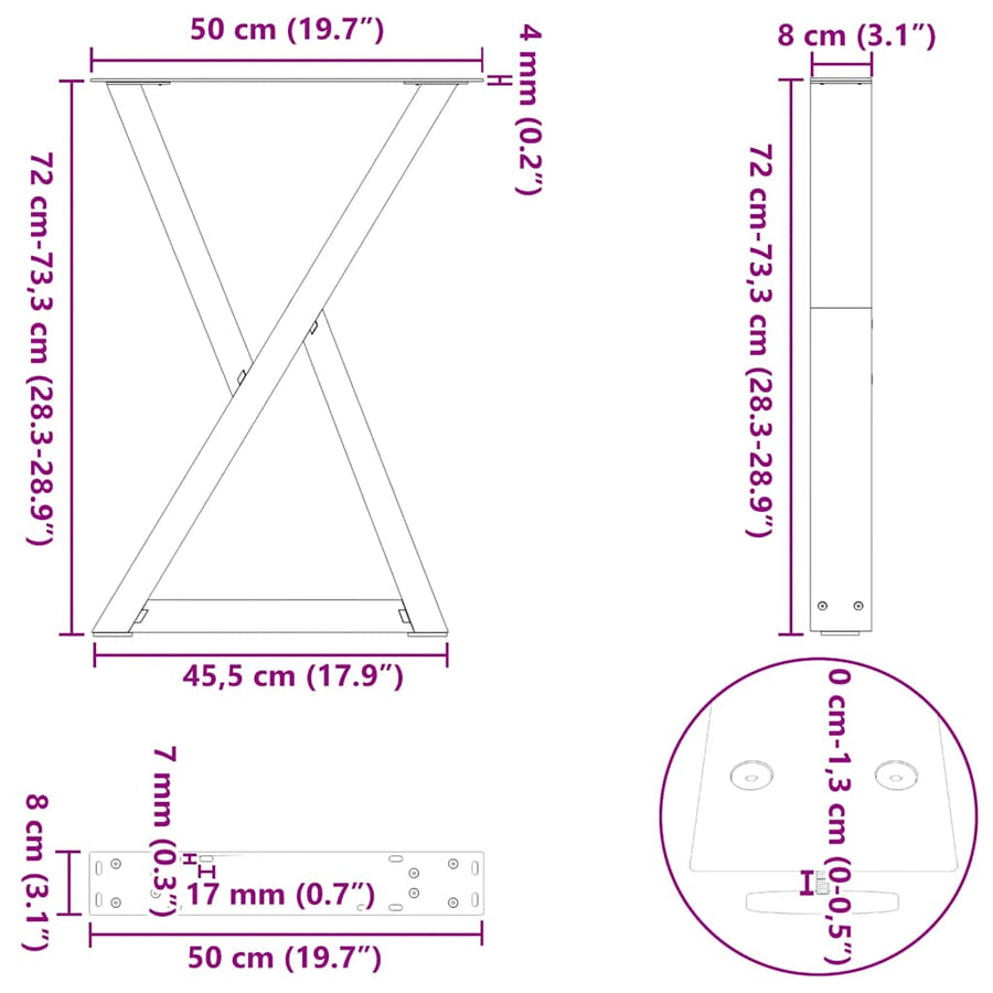 Eettafelpoten 2 st 50x(72-73,3) cm staal antraciet