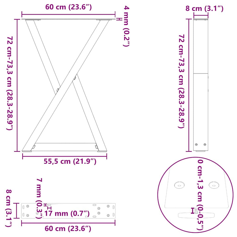 Eettafelpoten 2 st 60x(72-73,3) cm staal wit