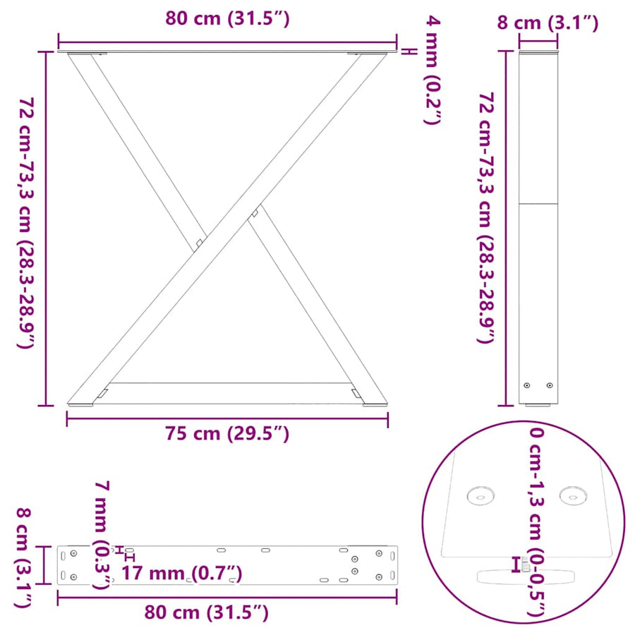 Eettafelpoten 2 st 80x(72-73,3) cm staal zwart