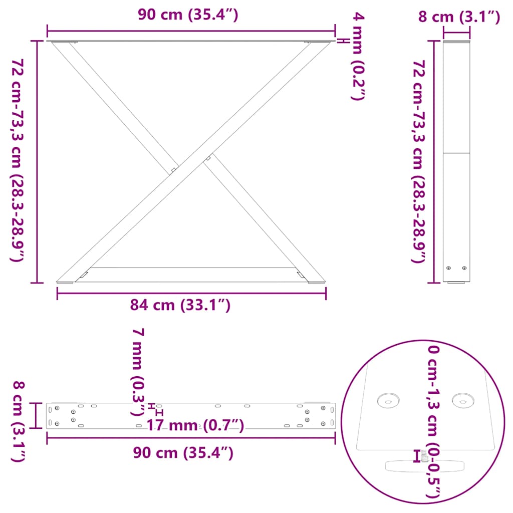 Eettafelpoten 2 st 90x(72-73,3) cm staal zwart