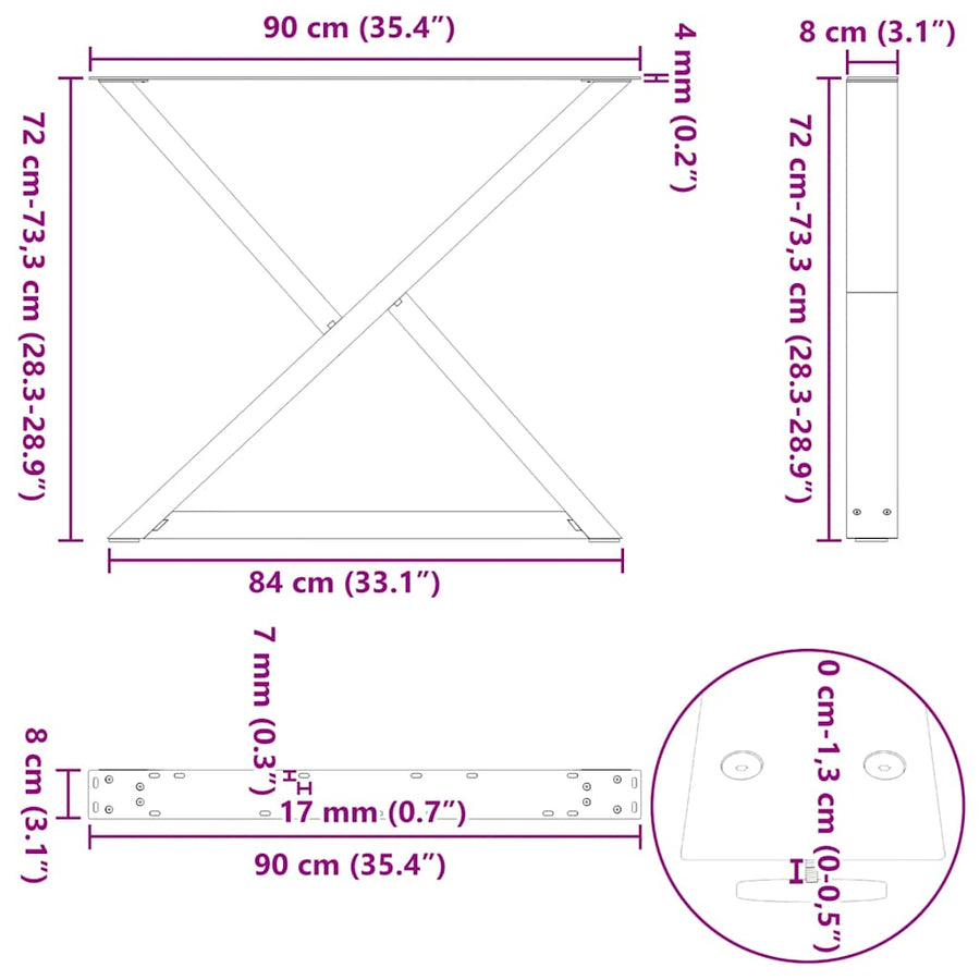 Eettafelpoten 2 st 90x(72-73,3) cm staal zwart