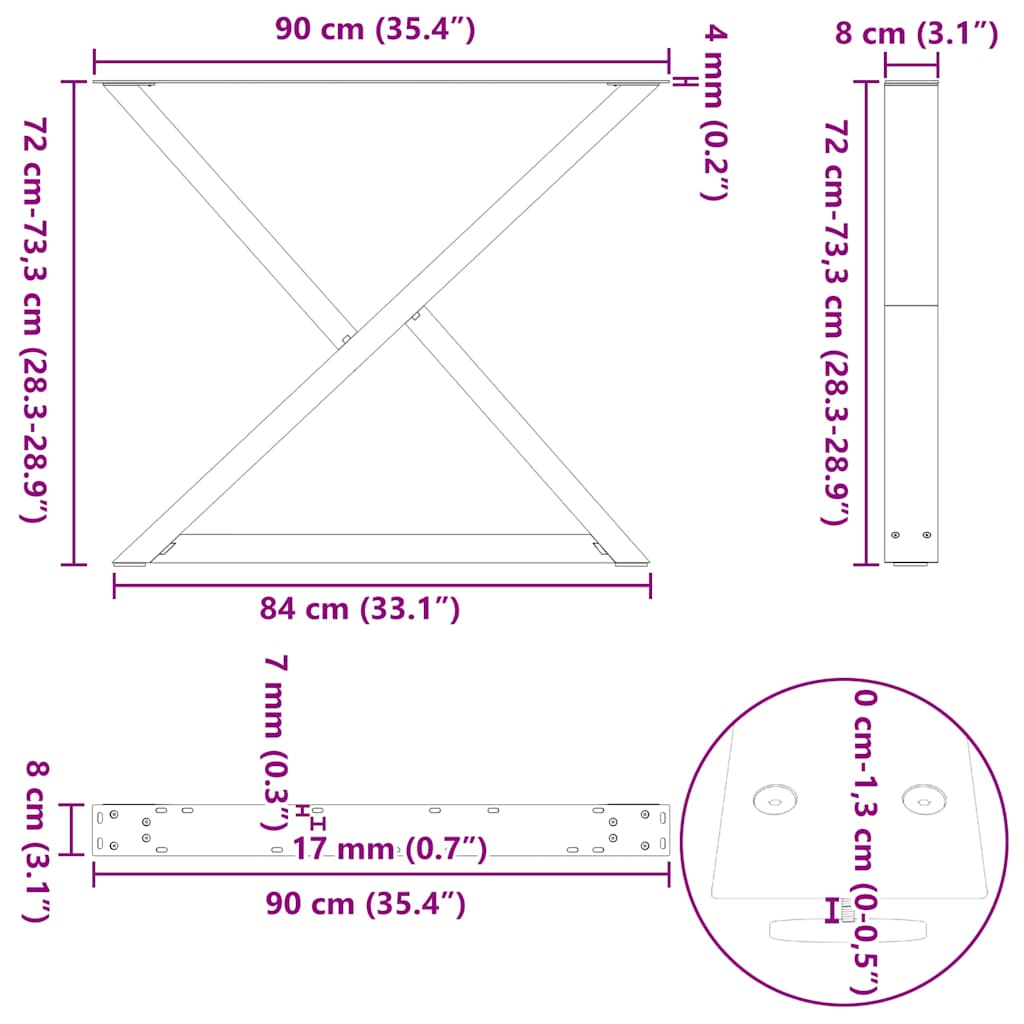 Eettafelpoten 2 st 90x(72-73,3) cm staal wit