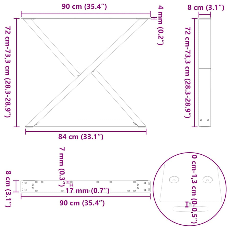 Eettafelpoten 2 st 90x(72-73,3) cm staal wit
