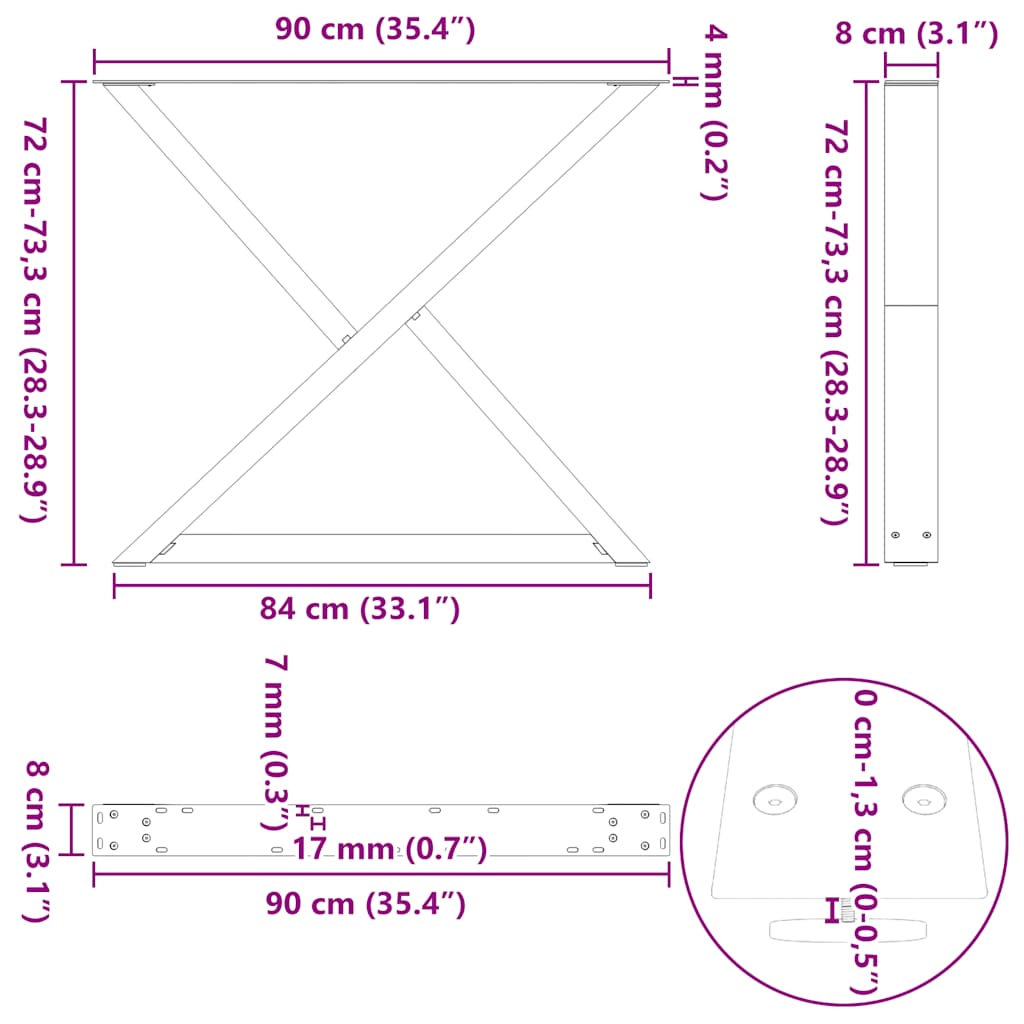 Eettafelpoten 2 st 90x(72-73,3) cm staal antraciet