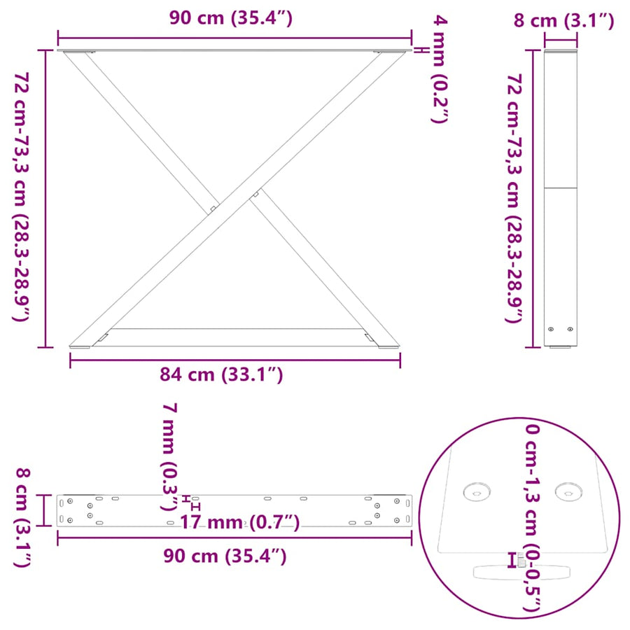 Eettafelpoten 2 st 90x(72-73,3) cm staal antraciet