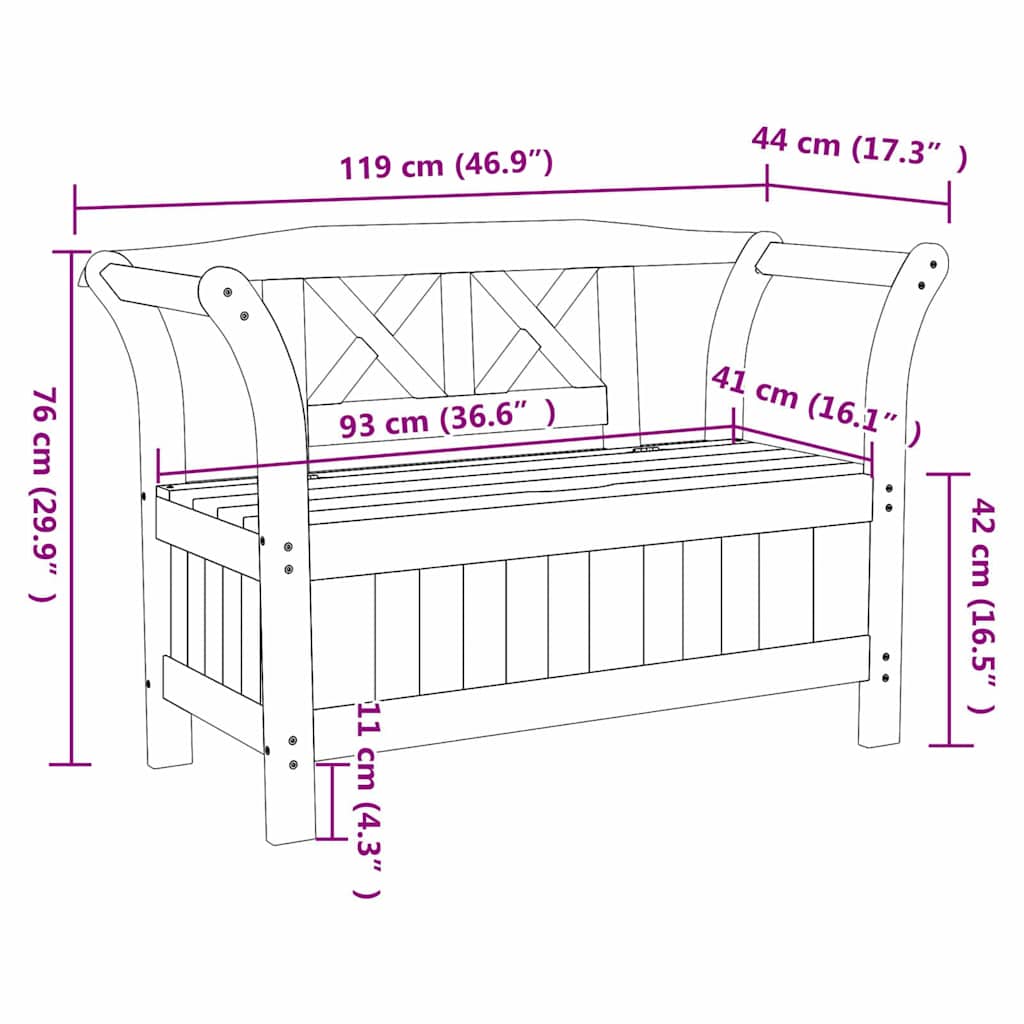Tuinbank met opslag Bruin 119 x 44 x 76 cm Massief grenenhout