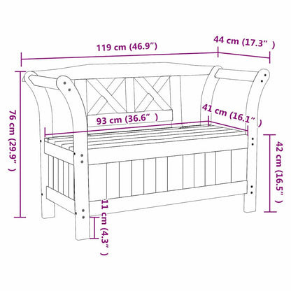 Tuinbank met opslag Bruin 119 x 44 x 76 cm Massief grenenhout
