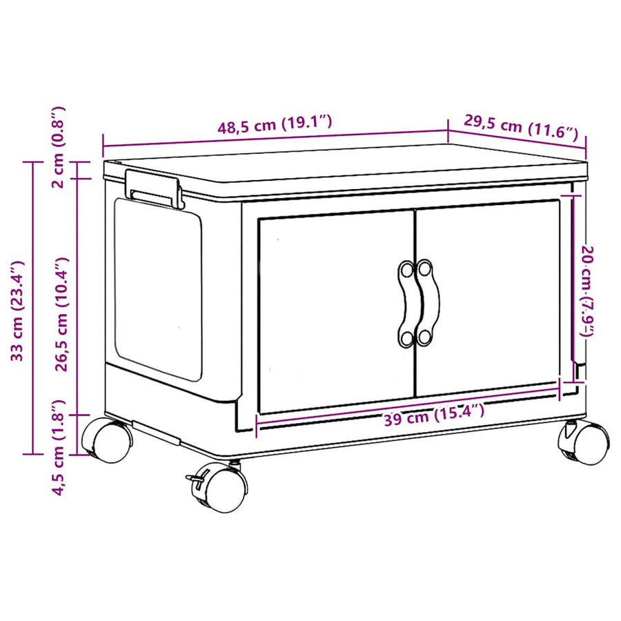 Opbergbox stapelbaar met wielen 28 L 48x29,5x33 cm