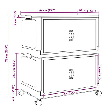 Opbergbox stapelbaar met wielen 2-laags 75 L 65x40x76 cm