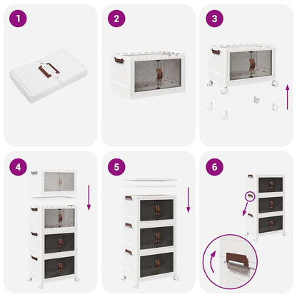 Opbergbox stapelbaar met wielen 3-laags 28 L 48,5x29,5x86 cm