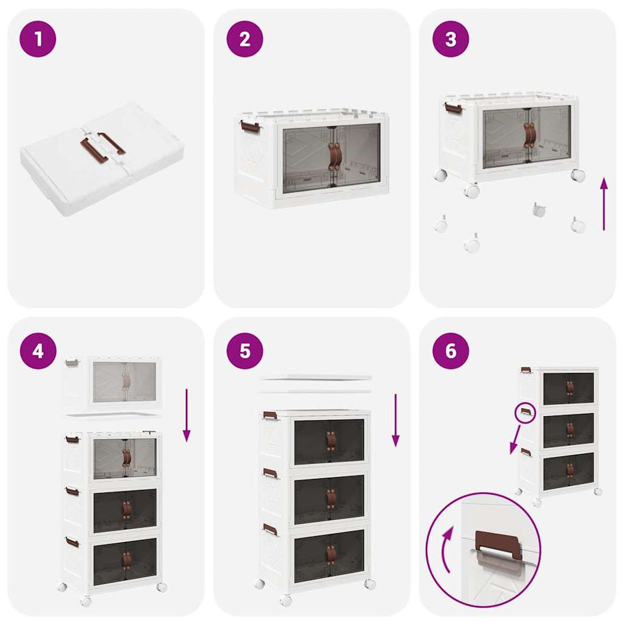 Opbergbox stapelbaar met wielen 3-laags 28 L 48,5x29,5x86 cm