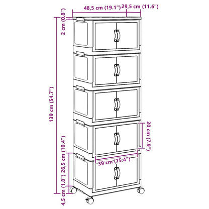 Opbergbox stapelbaar met wielen 5-laags 28 L 48,5x29,5x139 cm