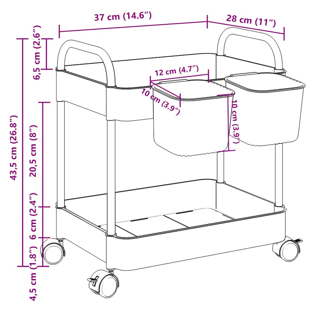 Opbergtrolley 2-laags 37x27,5x43,5 cm acryl transparant