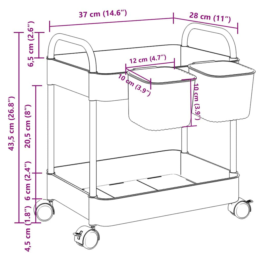 Opbergtrolley 2-laags 37x27,5x43,5 cm acryl transparant