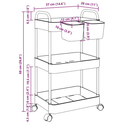 Opbergtrolley 3-laags 37x28x68 cm acryl transparant