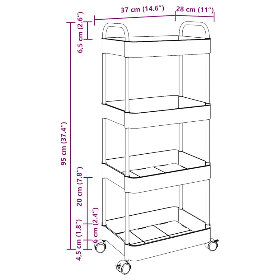 Opbergtrolley 4-laags 37x28x95 cm acryl transparant