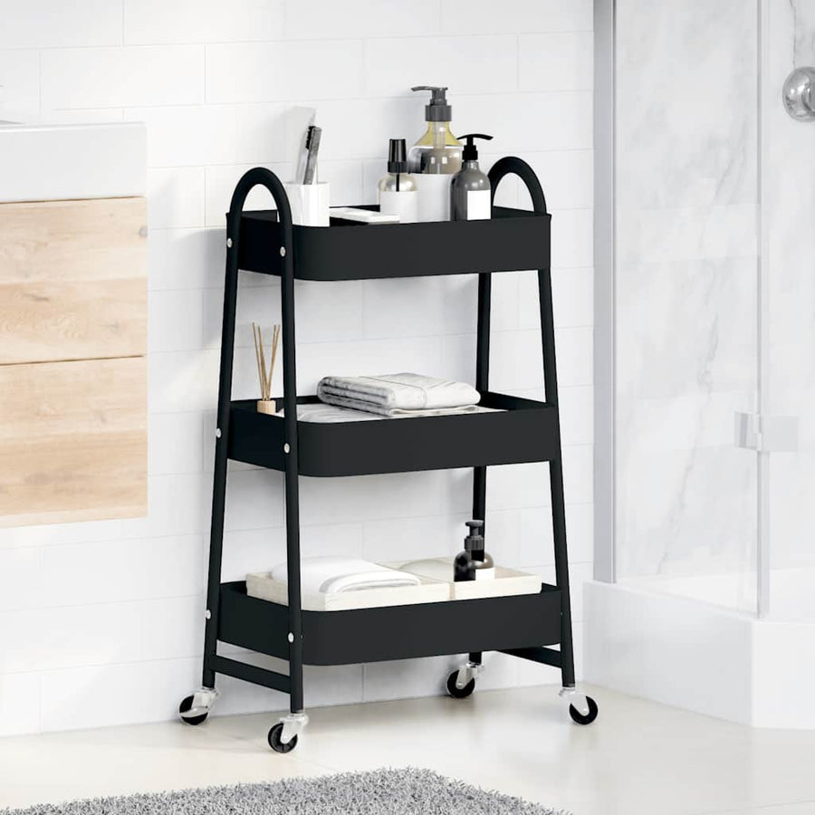Opbergtrolley 3-laags 42x41,5x77 cm staal zwart