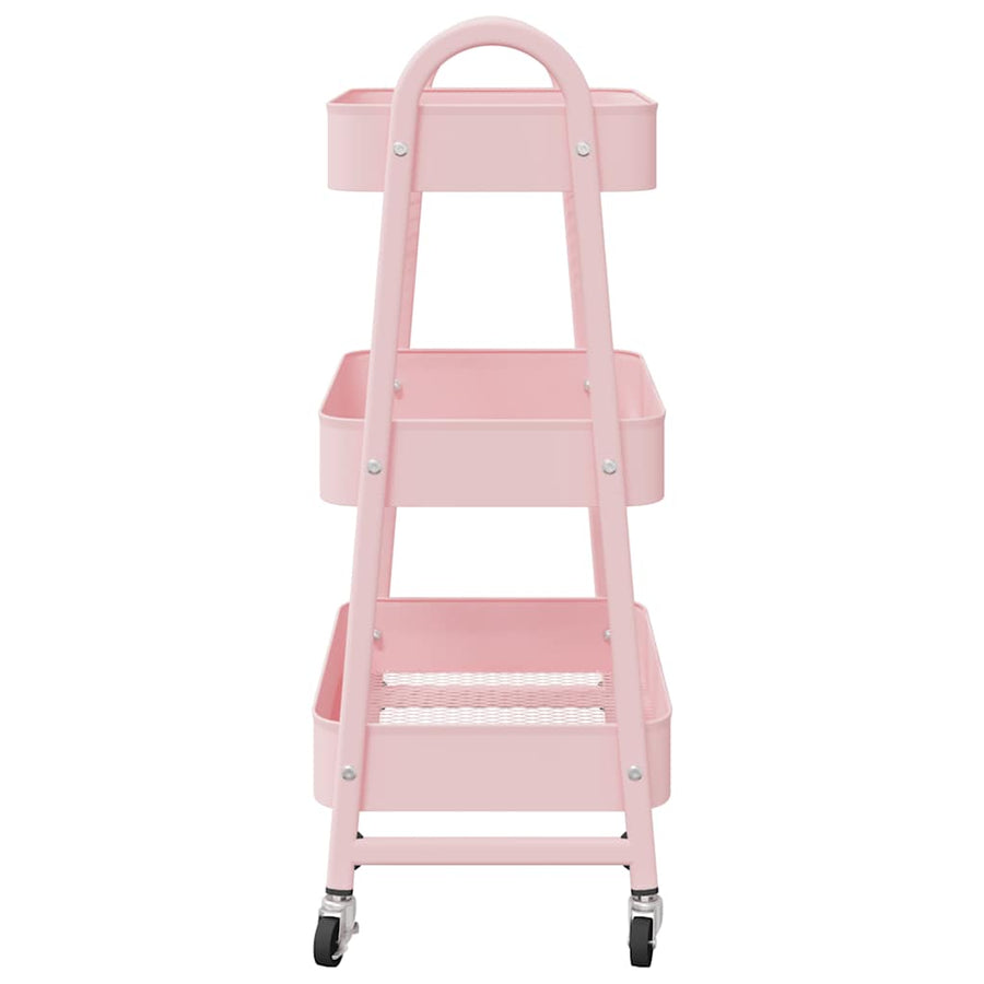 Opbergtrolley 3-laags 42x41,5x77 cm staal roze