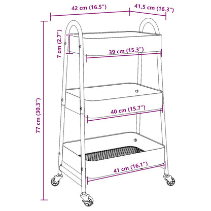 Opbergtrolley 3-laags 42x41,5x77 cm staal roze
