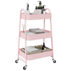 Opbergtrolley 3-laags roze 42x41,5x77 cm staal