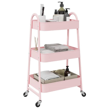 Opbergtrolley 3-laags 42x41,5x77 cm staal roze