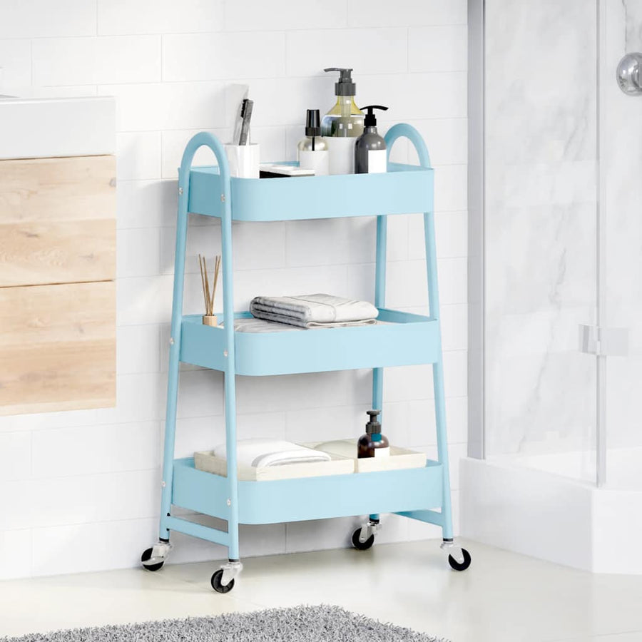 Opbergtrolley 3-laags 42x41,5x77 cm staal blauw
