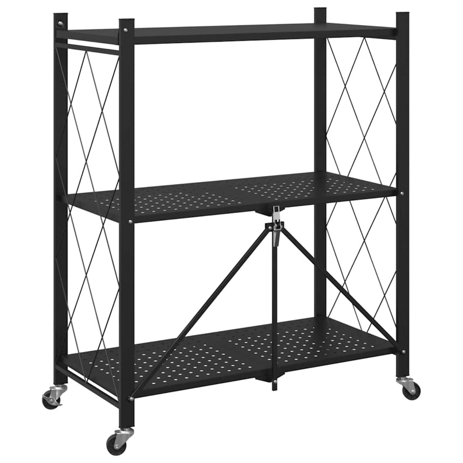 Opbergrek op wielen 71x34x88 cm staal zwart