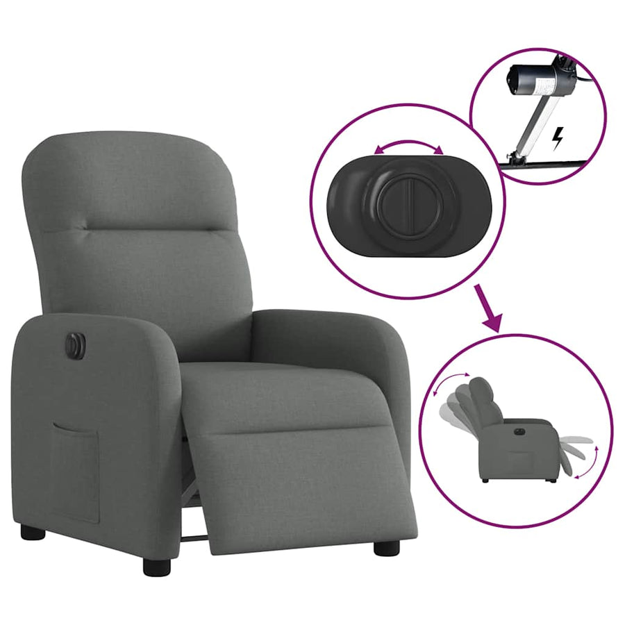 Fauteuil elektrisch verstelbaar stof donkergrijs