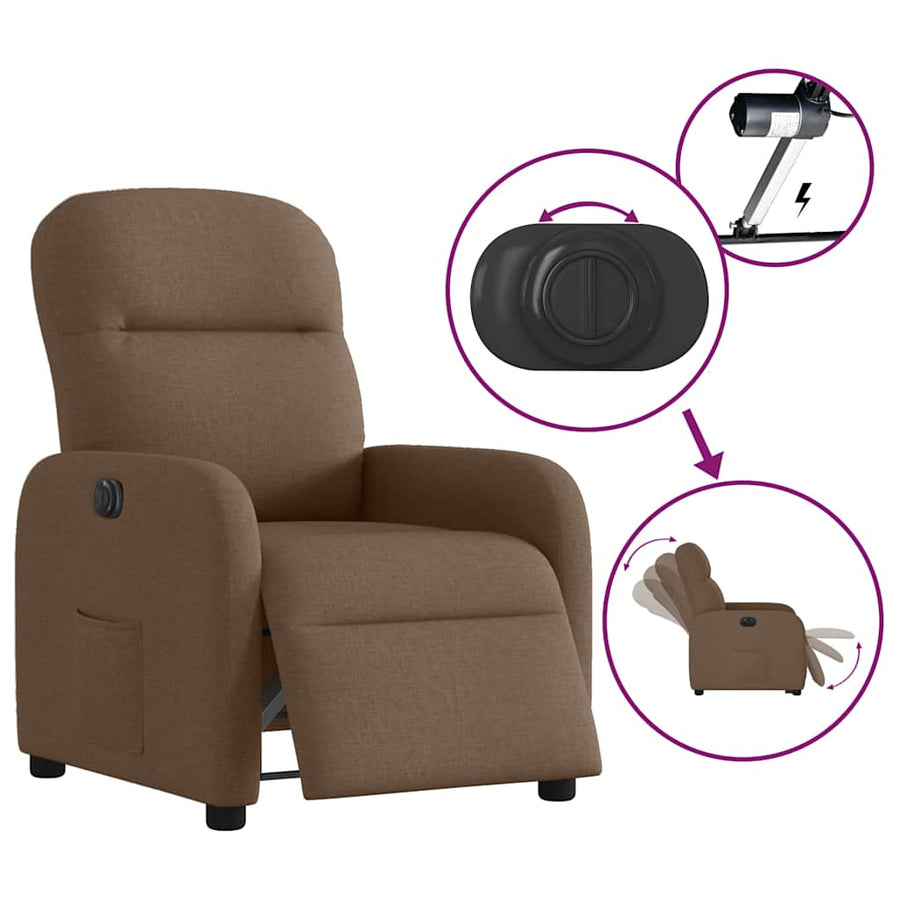 Fauteuil verstelbaar elektrisch stof bruin