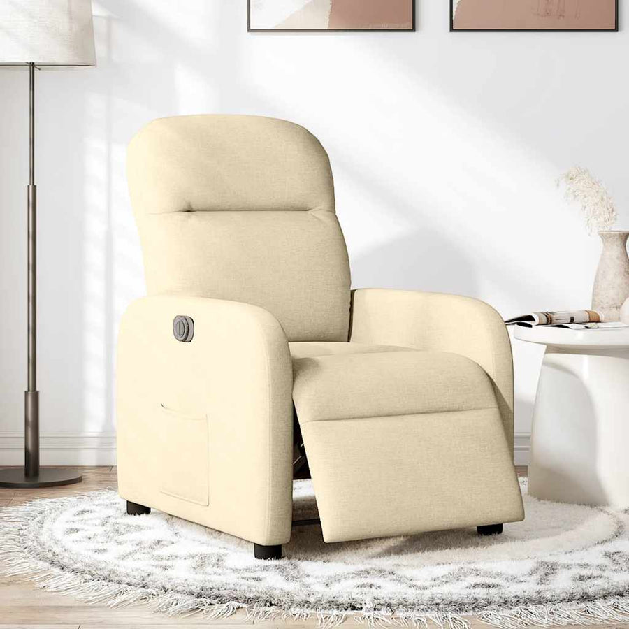 Fauteuil verstelbaar elektrisch stof crèmekleurig