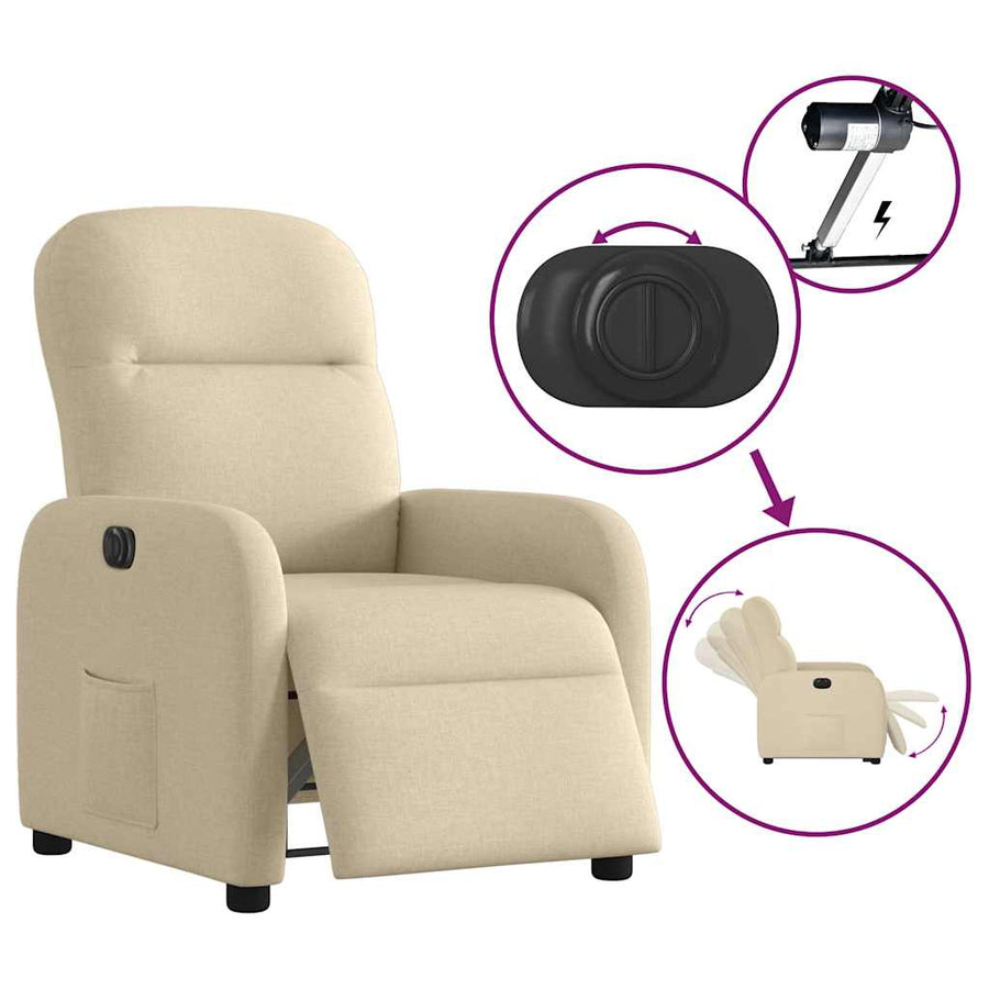 Fauteuil verstelbaar elektrisch stof crèmekleurig