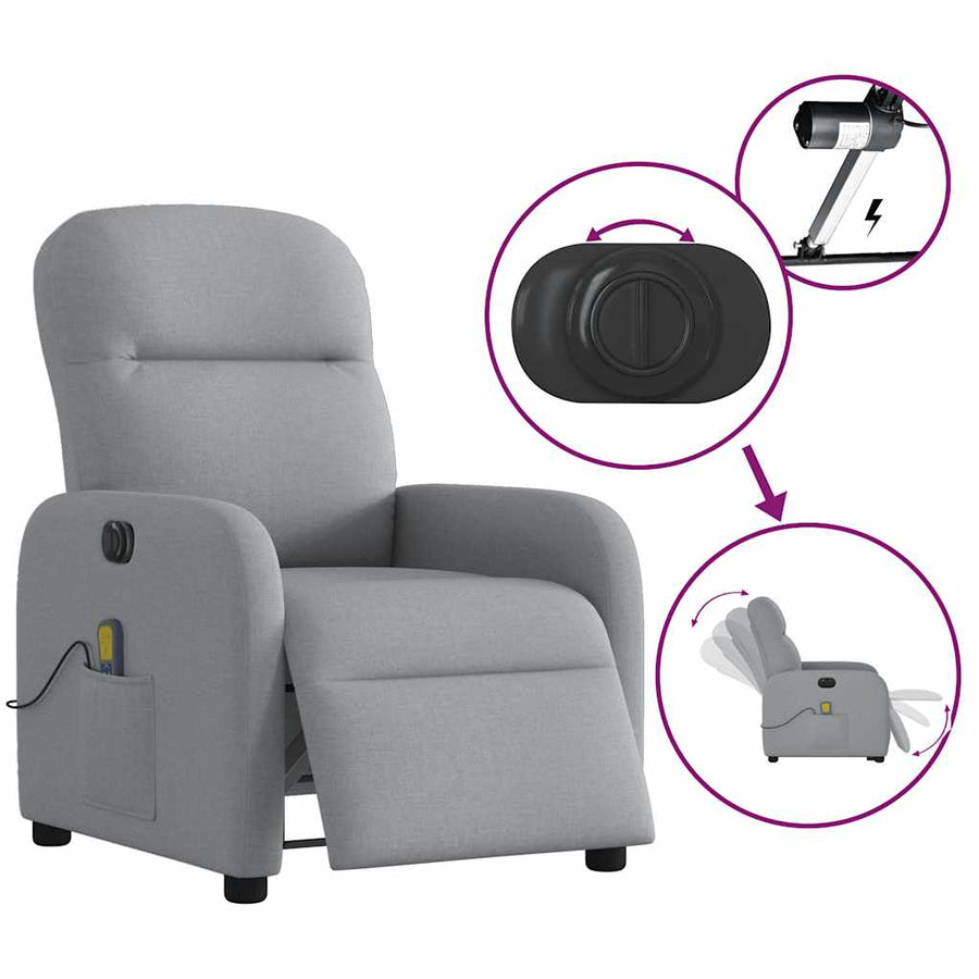 Massagestoel elektrisch verstelbaar stof lichtgrijs