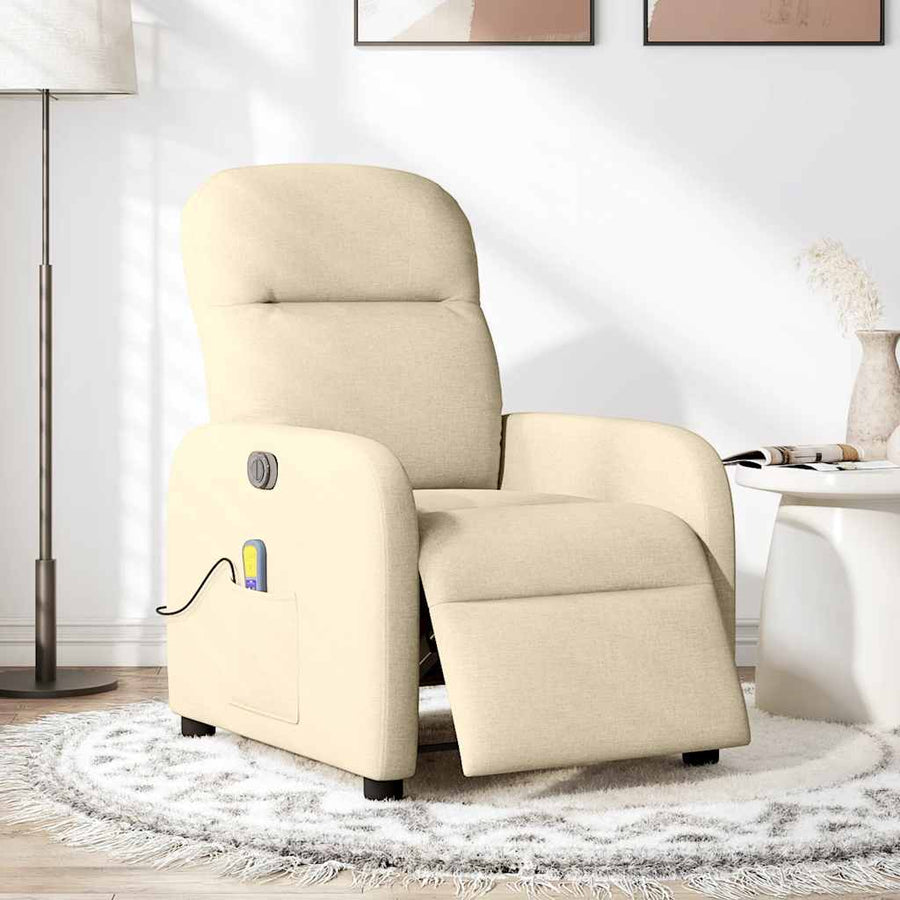 Massagestoel elektrisch verstelbaar stof crèmekleurig